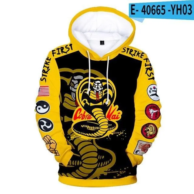 2 To 14 Years Kids Cobra Kai 3D Printed Sweatshirt The Karate Kid Cosplay Pullover Hoodie
