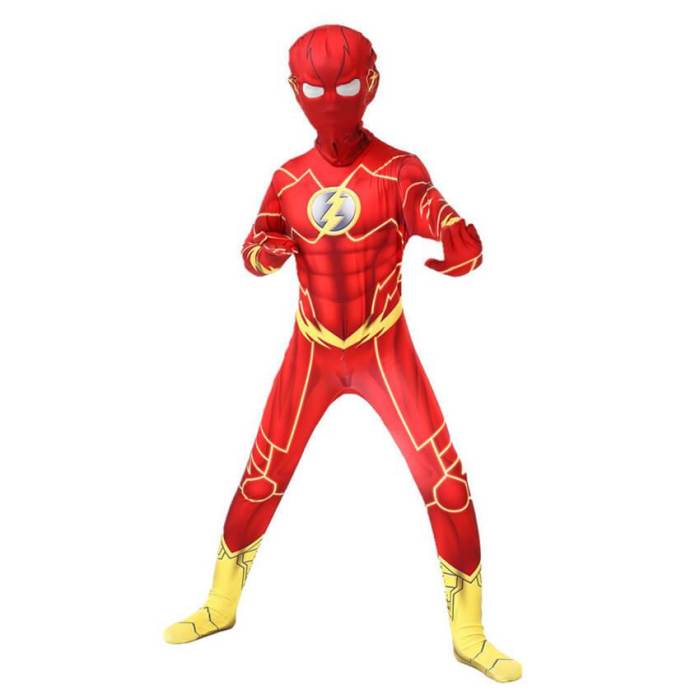 Kids Boys The Flash Superhero Zentai Jumpsuit Bodysuit Cosplay Costume