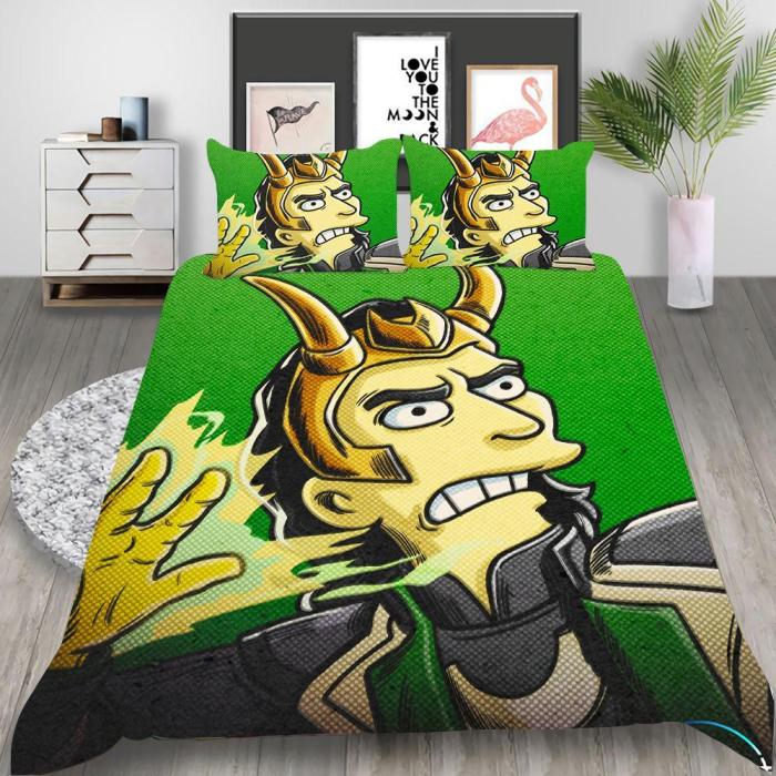 The Good, The Bart, And The Loki Cosplay Bedding Set Duvet Cover Pillowcases Halloween Home Decor