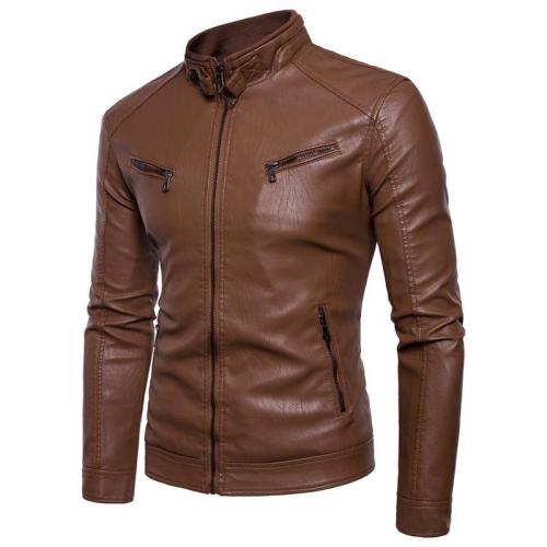 Large Size And Velvet Leather Coat For Men With Standing Collar