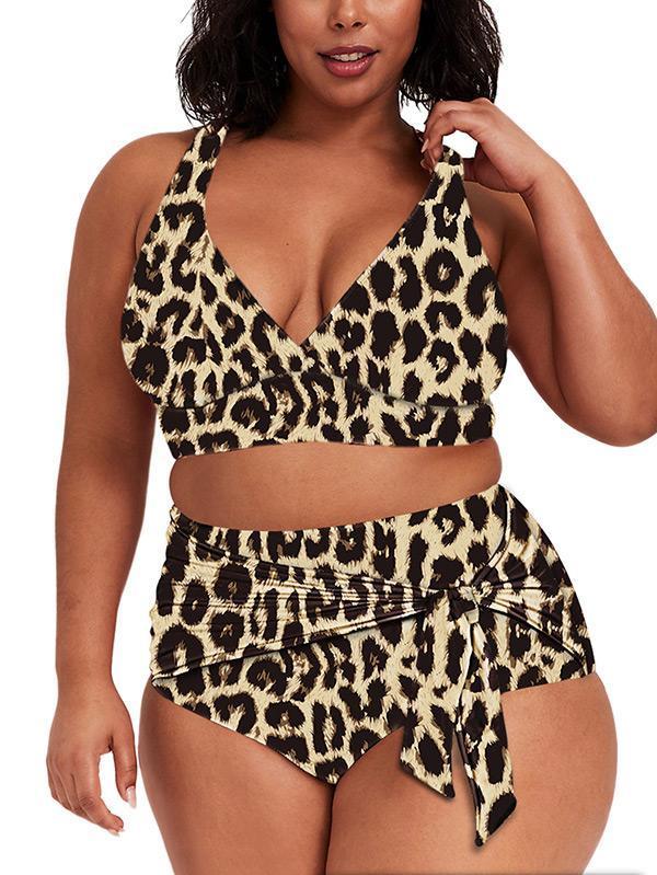 Sexy Plus Size Swimsuits Solid Tummy Control Bikini Set With Tie