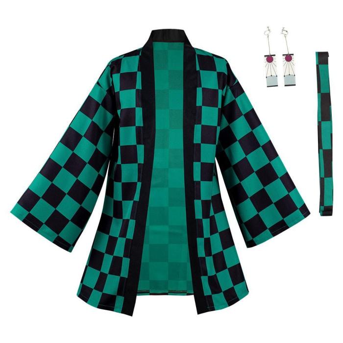 Demon Slayer Kamado Tanjirou Halloween Carnival Suit With Earrings Cosplay Costume