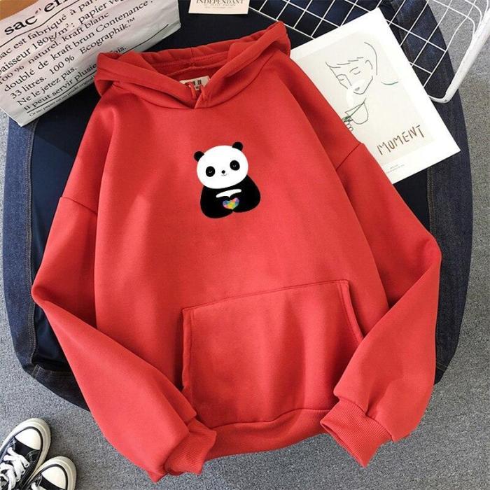 Casual Panda Kpop Kawaii Hoodie Animal Graphic Print Harajuku Long Sleeve Winter Coat Poleron Mujer Sweatshirt