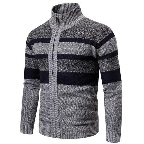 Men Casual Black Color Stand-Up Knitted Sweater