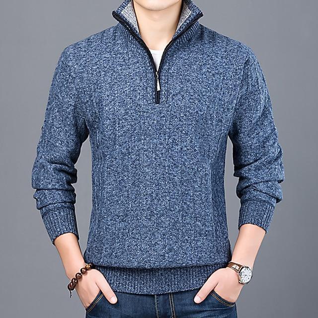 Mens Stand Collar Sweater Casual Pullover Warm Cardigan