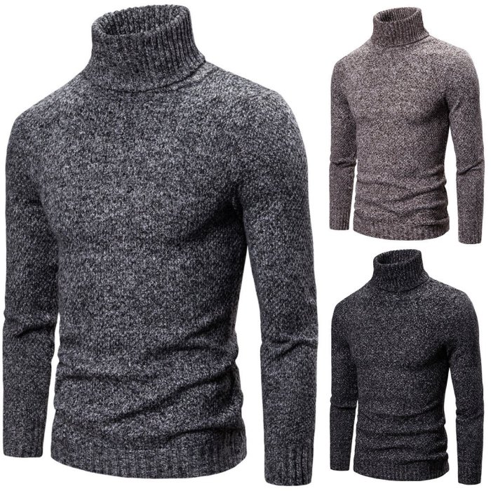 Men'S Solid Color Knit Turtleneck Sweater