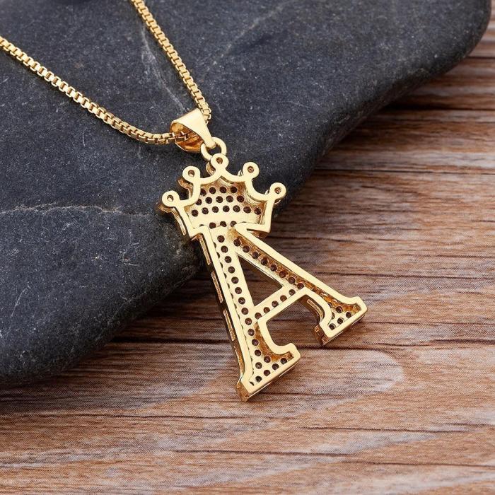 Personalized Zircon Crown A-Z Initial Letter Charm Necklace