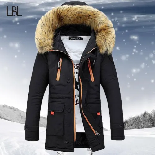 Men'S Winter Faux Fur Collar Long Parka
