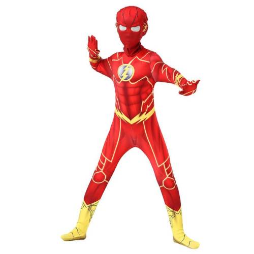 Kids Boys The Flash Superhero Zentai Jumpsuit Bodysuit Cosplay Costume