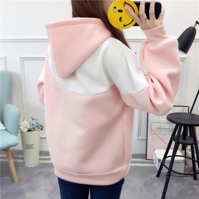 Kawaii Sweet Rabbit Ears Hoodie Plus Velvet Long Sleeve Pullover Moletom Carrot Printed Thick Warm Sweatshirt