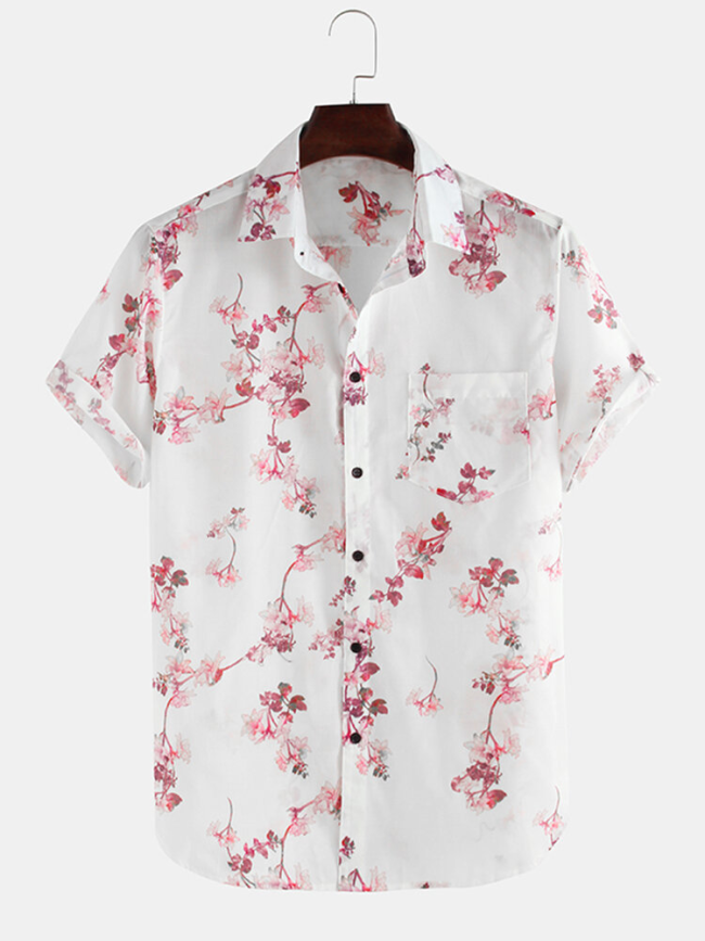 Flowers Printed Breathable Loose Short Sleeve Lapel Shirt