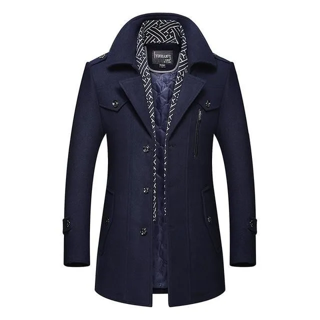Men Woolen Coat Casual Business Trench Overcoat