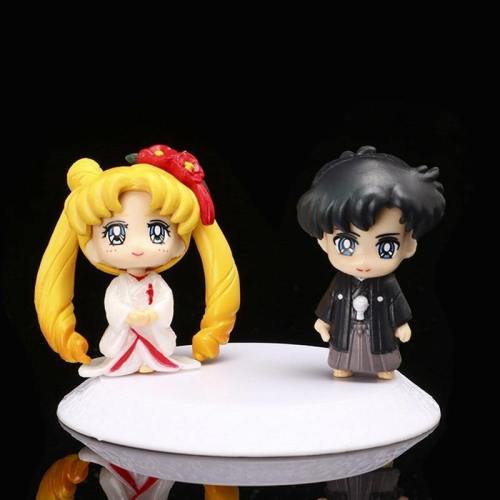 2Pcs/Set Anime Cartoon Sailor Moon Wedding Dress Kimono Sailor Venus Pvc Figures Warrior Figure Toys Gift 5Cm