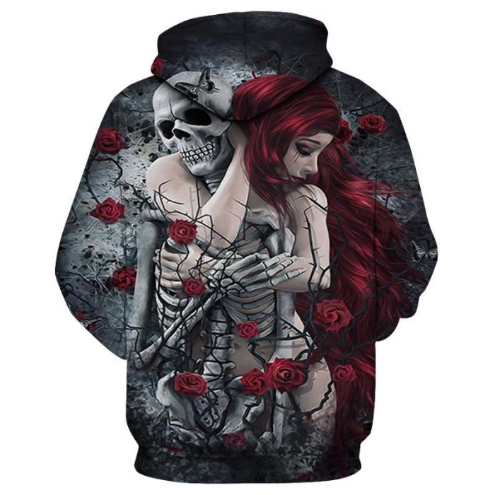 Skull Man Embrace Red Hair Woman Movie Cosplay Unisex 3D Printed Hoodie Sweatshirt Pullover