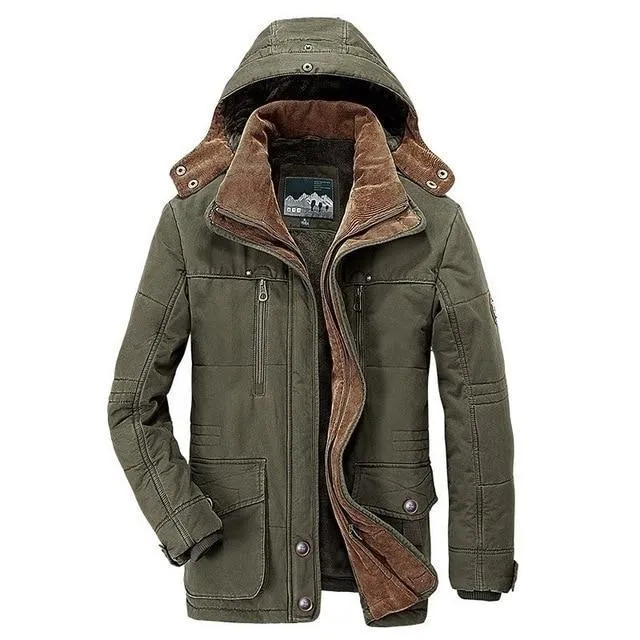 Men Winter Fleece Hooded Warm Jacket Thicken Parkas