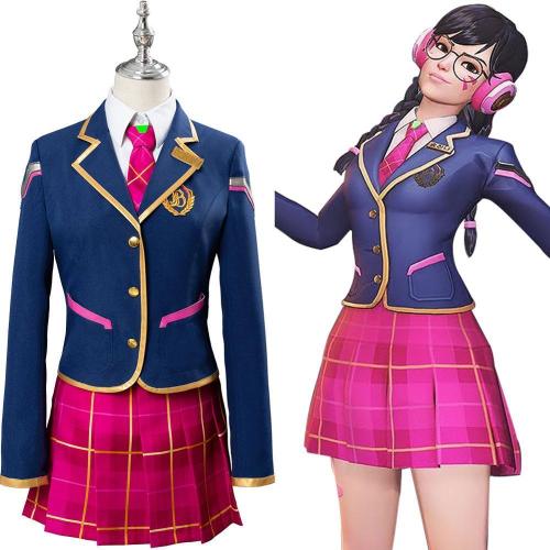 Full Set Ow Cosplay Hana Song D.Va Costume Dva School Uniform Suit Academy Dress Outfit Girls Adult Halloween Carnival Costume