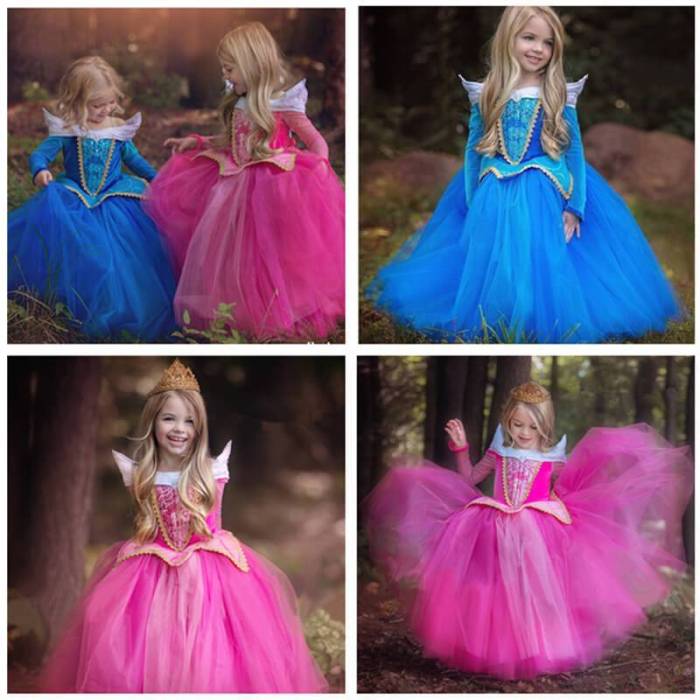 Kids Girls Briar Rose Princess Aurora Dress Halloween Cosplay Costumes