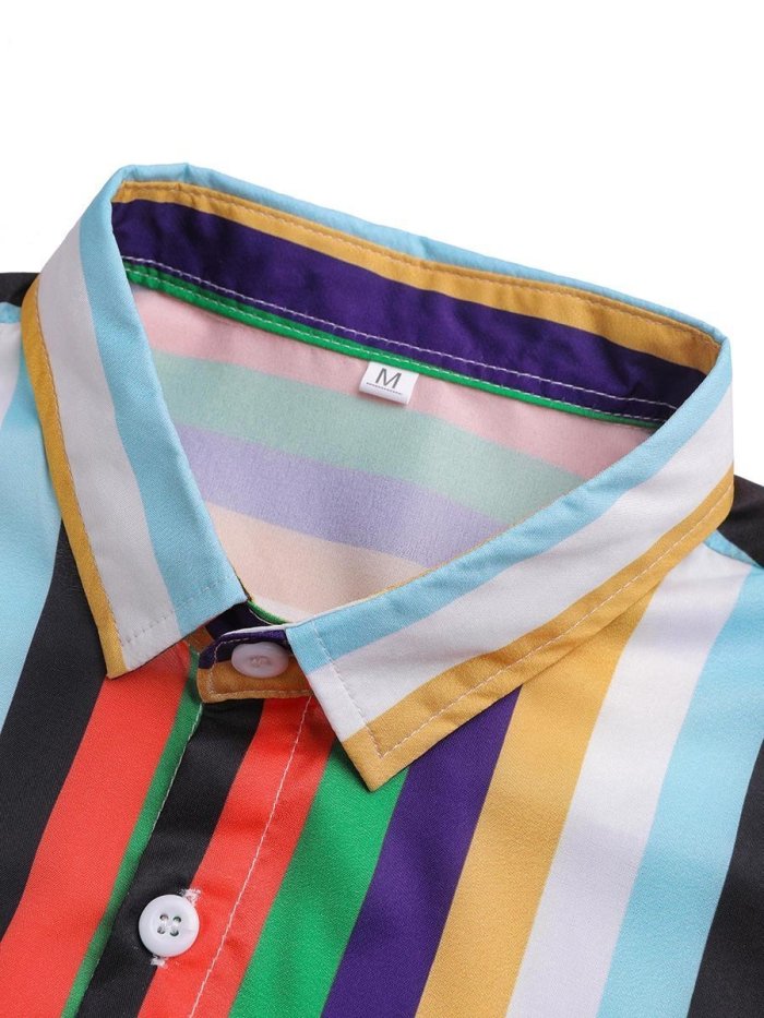 Cool Rainbow Striped Patch Pocket Shirts