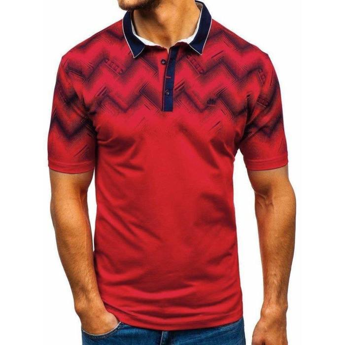 Men'S 3D Gradient Printed Lapel Short Sleeve Polo Shirt