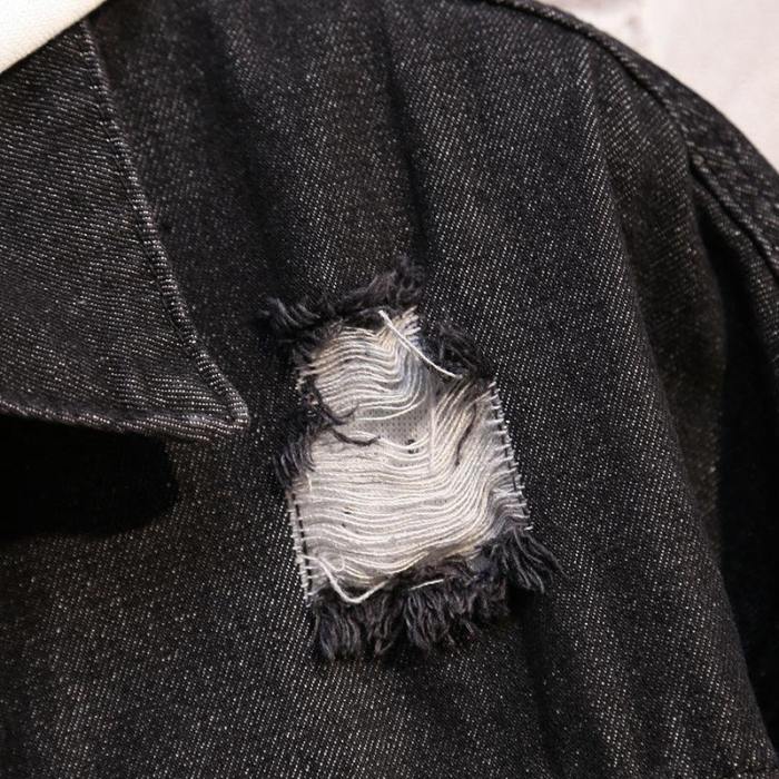Men'S Casual  Hole Fashion Plus Size Denim Jacket