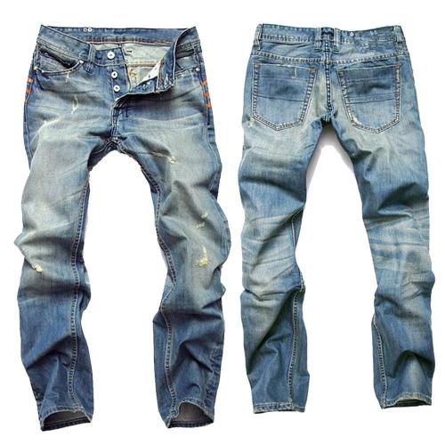 Casual Ripped Fold Stitching Straight Washed Jeans For Men