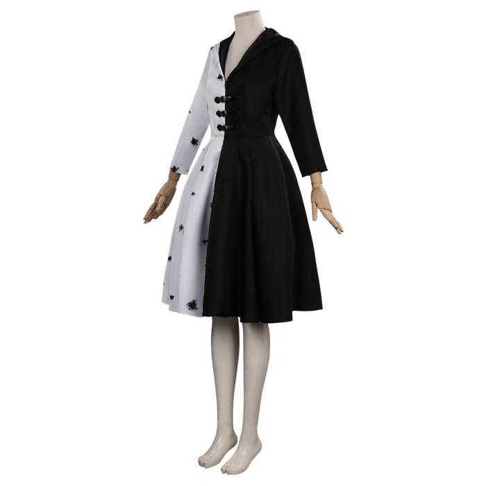 Cruella Dress Outfits Halloween Carnival Suit Cosplay Costume