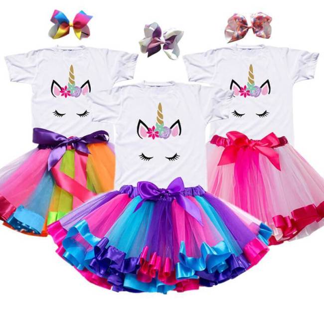 Kids Girls Summer Princess Unicorn Tutu Dress Cosplay Costume