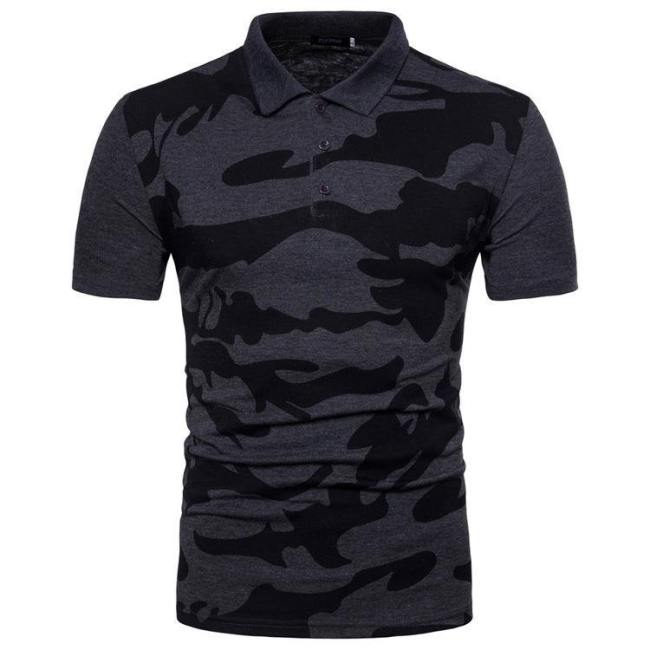 Men'S Camouflage Spilce Color Casual Lapel Polo Shirt