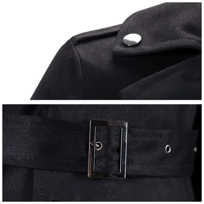 Men'S Long Trench Coat Belted Woolen Coat Charming Vintage British Style