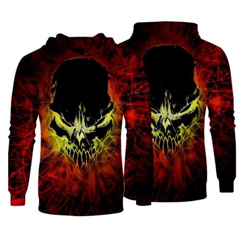 Men Hoodies Top Pullover Sweatshirt Hoodies  Skull Print Pattern Clothing-1