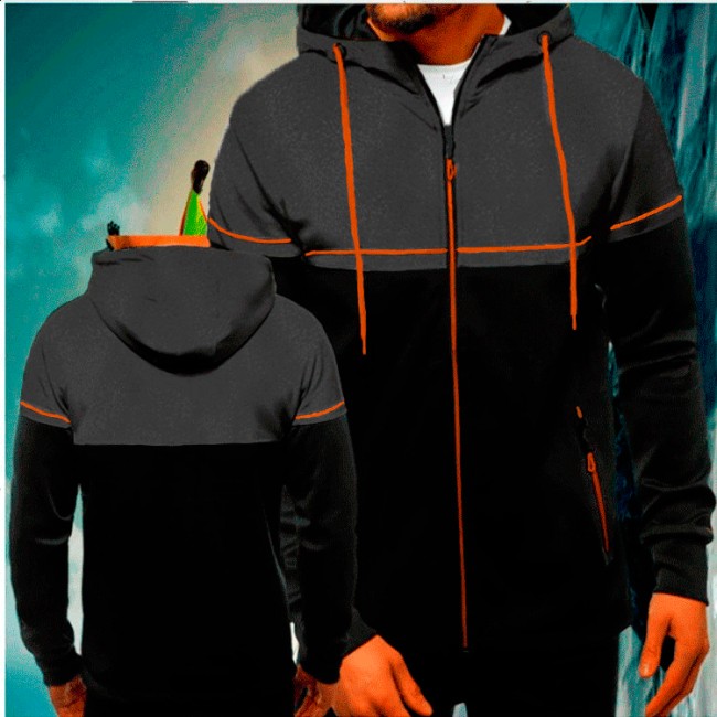 Men Fashion Casual Zipper Patchwork Hoodies