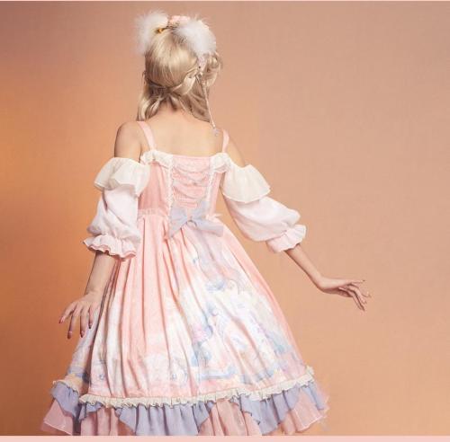 Victorian Lolita Sweet Soft Plus Size Pink Op Skirt Vintage Dresses Print Kawaii Girls Loli Cute Princess Dress