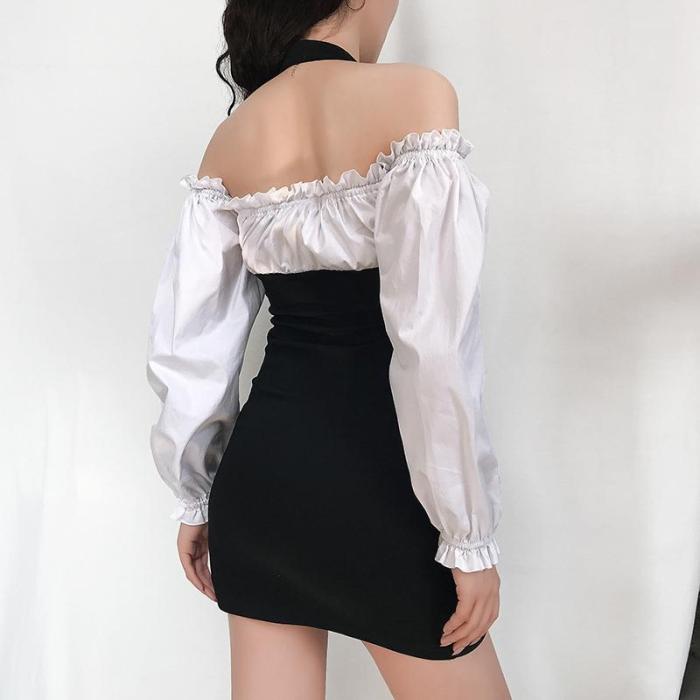 Off The Shoulder Ruffle Fake Two-Piece Short Dress