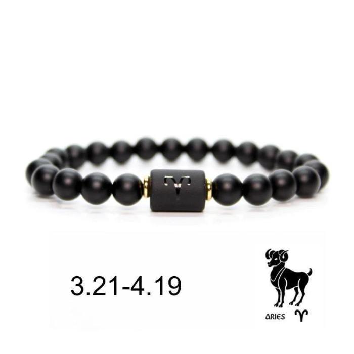 Personalized Zodiac Signs In Black Beads Bracelet