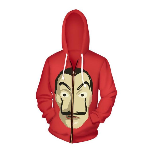 Money Heist La Casa De Papel Tv Red Unisex 3D Printed Hoodie Sweatshirt Jacket With Zipper