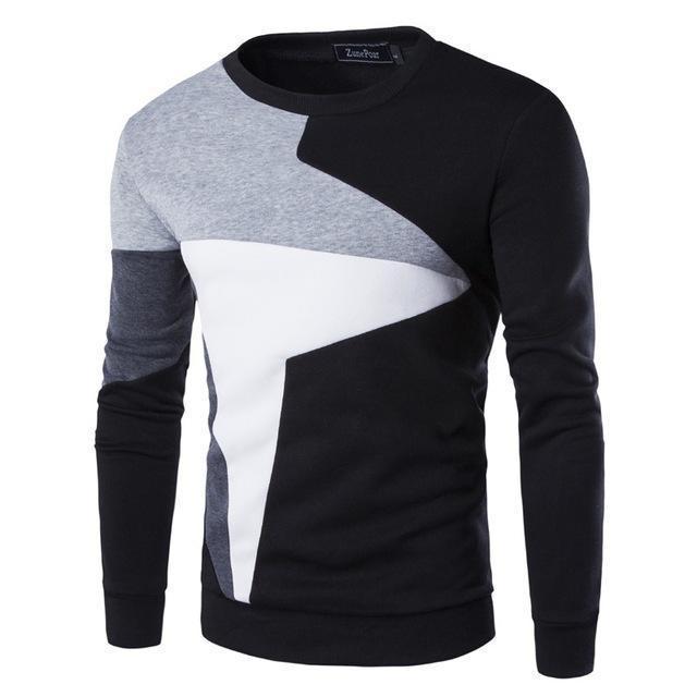 Mens Fashion Casual Stitching Long Sleeve Sweatshirt