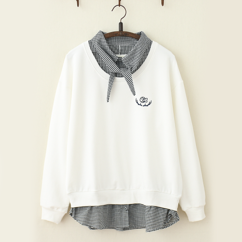 Fish Embroidery Plaid One-Piece Sweatshirt