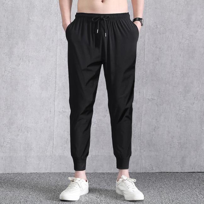 Mens Summer Breathable  Drawstring Solid Color Casual Pants