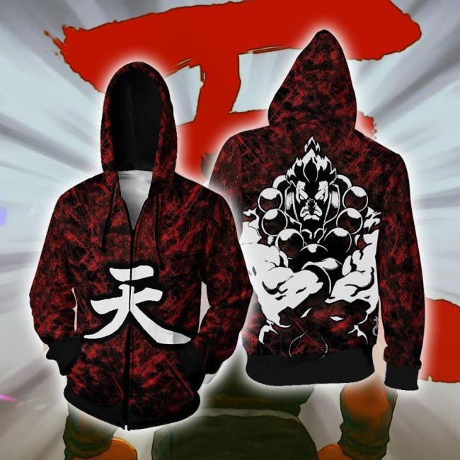 Street Fighter V Game Gouki Akuma Cosplay Unisex 3D Printed Hoodie Sweatshirt Jacket With Zipper