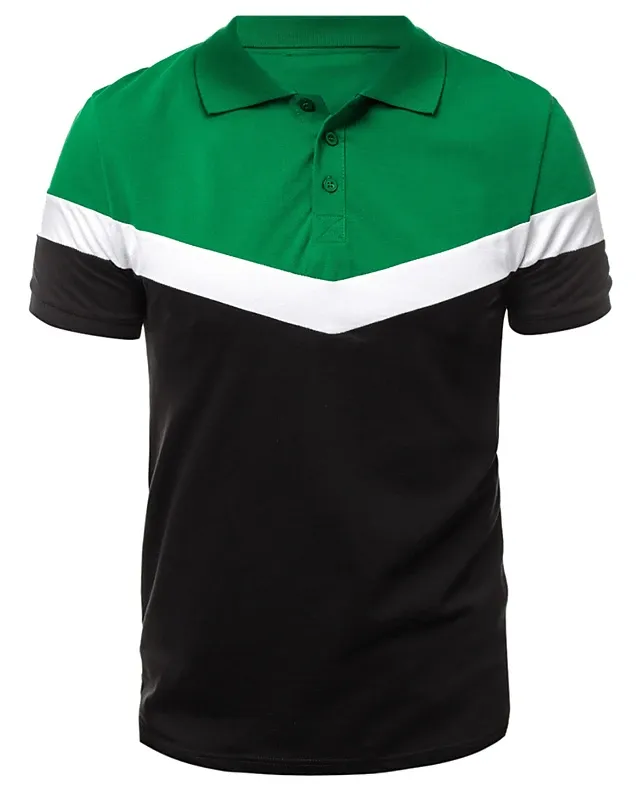 Men'S Polo Color Block Short Sleeve Tops Polo Solid Color