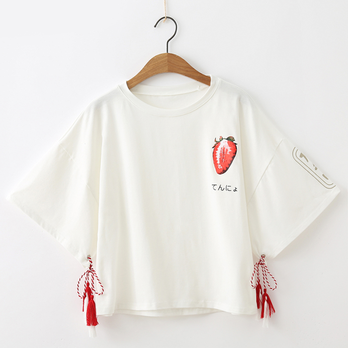 Kawaii Strawberry Print T-Shirt