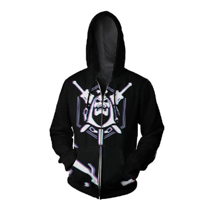 Skeleton Eternia Pattern Anime Halloween Black Unisex 3D Printed Hoodie Sweatshirt Jacket With Zipper