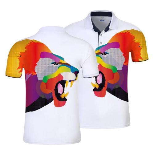 Men Fashion Lion Print Casual Polo T-Shirt