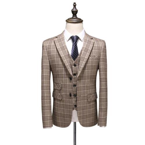 Men Plaid Pattern Business 3 Piece Suits