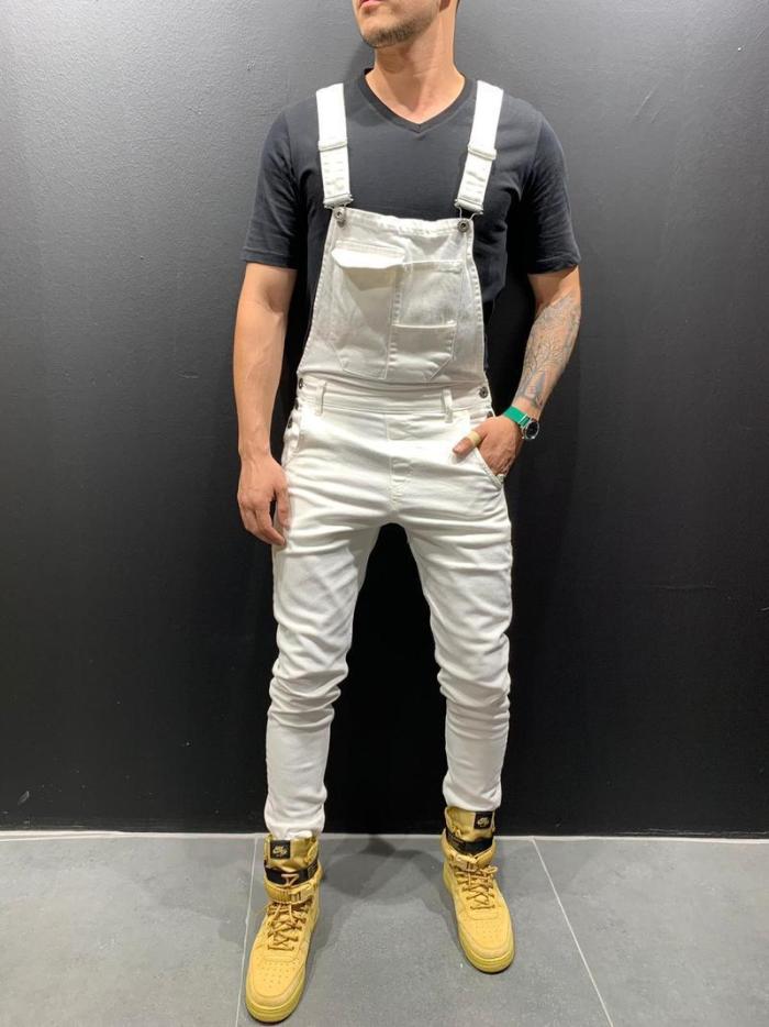 Mens Slim Overalls Solid Color Trousers