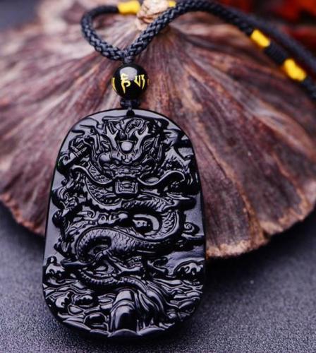 Dragon King Black Obsidian Amulet