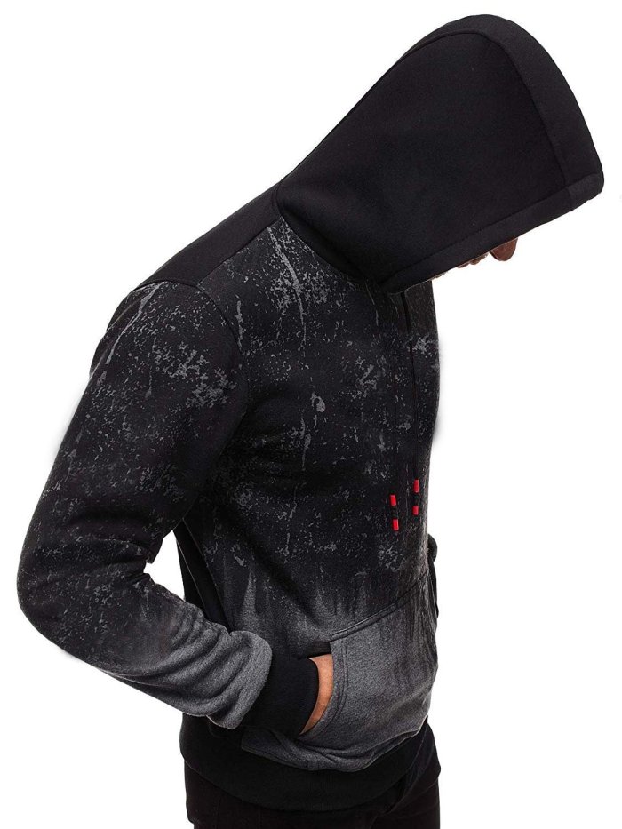 Men Fashion Printing Pocket Hooded Sweatshirt