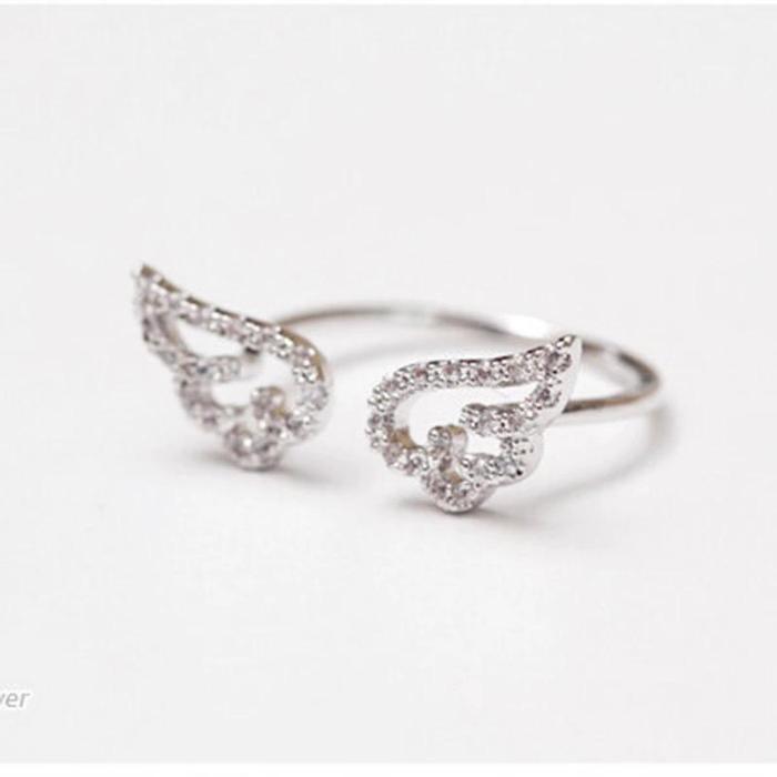 Whimsical Angel Wings Adjustable Zircon Rings