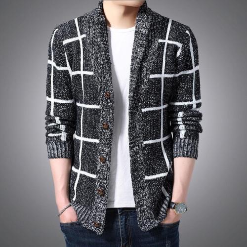 Fall/Winter Men Plaid Business Style Cardigan Knitted Sweater