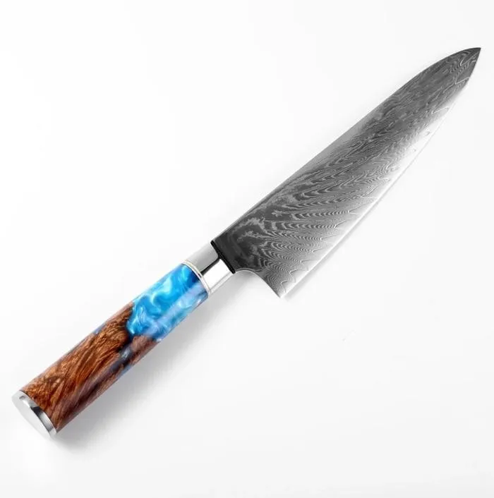 Steel 8'' Chef Knife With Blue Resin Handle
